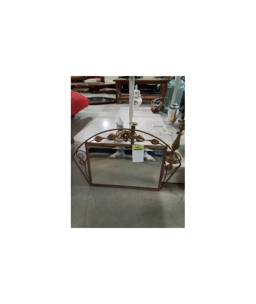 MIROIR RECTANGULAIRE CINTRÉ FER FORGÉ DORÉ A LA ROSE ART DÉCO 