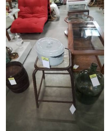 TABOURET D’ATELIER MÉTAL MARRON ASSISE BOIS ANNÉES 50