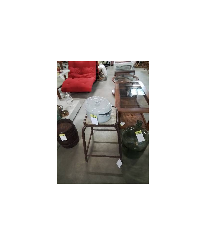 TABOURET D’ATELIER MÉTAL MARRON ASSISE BOIS ANNÉES 50