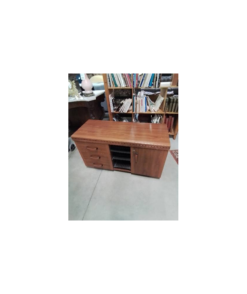 MEUBLE DE BUREAU A ROULETTES BOIS CLAIR 3 COMPARTIMENTS A COURRIERS 3 TIROIRS 1 PORTE