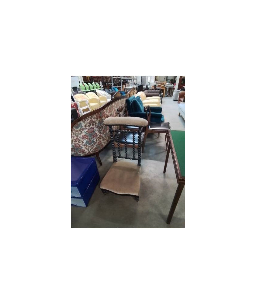 PRIE DIEU BOIS NOIRCI ASSISE TISSU TAUPE NAPOLÉON III