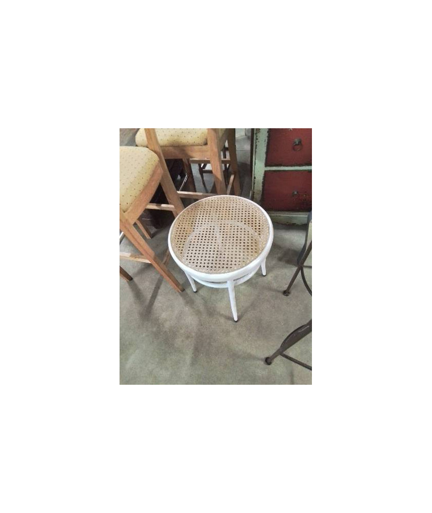 TABOURET ROND MÉTAL BLANC ASSISE CANNÉE 
