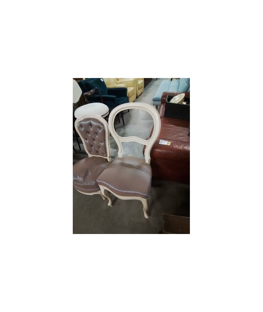 CHAISE BOIS ECRU ASSISE CAPITONNÉ TISSU TAUPE