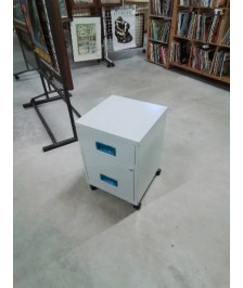 CAISSON MÉTALLIQUE A ROULETTES 2 TIROIRS POIGNÉES RÉSINE BLEU