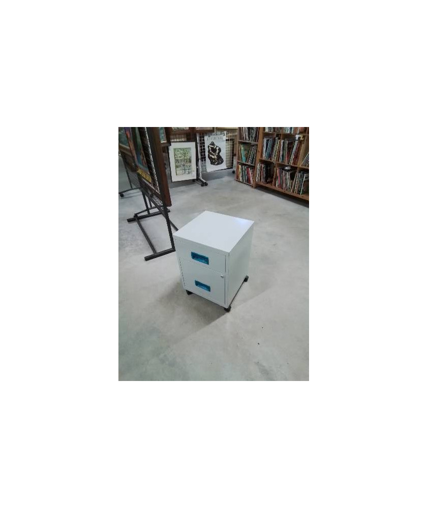 CAISSON MÉTALLIQUE A ROULETTES 2 TIROIRS POIGNÉES RÉSINE BLEU