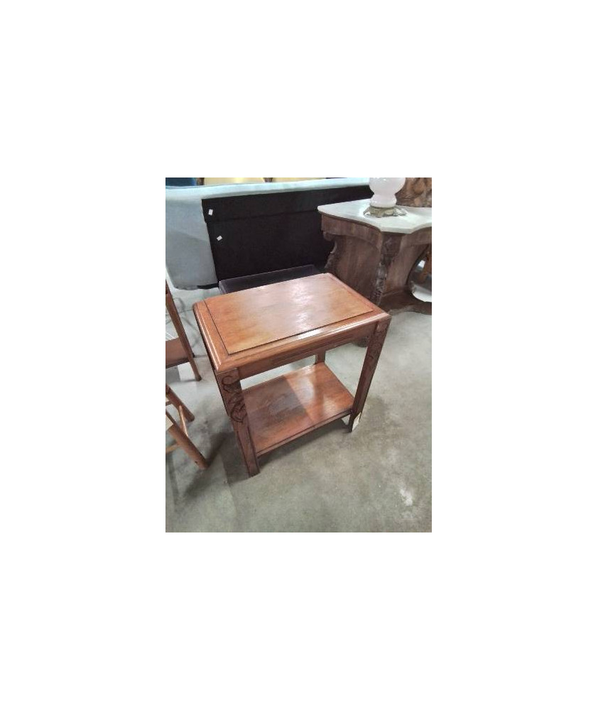 CONSOLE RECTANGULAIRE BOIS CLAIR GRAVÉ 2 NIVEAUX ANNÉES 40