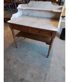 TABLE DE TOILETTE LOUIS PHILIPPE 2 TIROIRS DESSUS MARBRE BLANC 