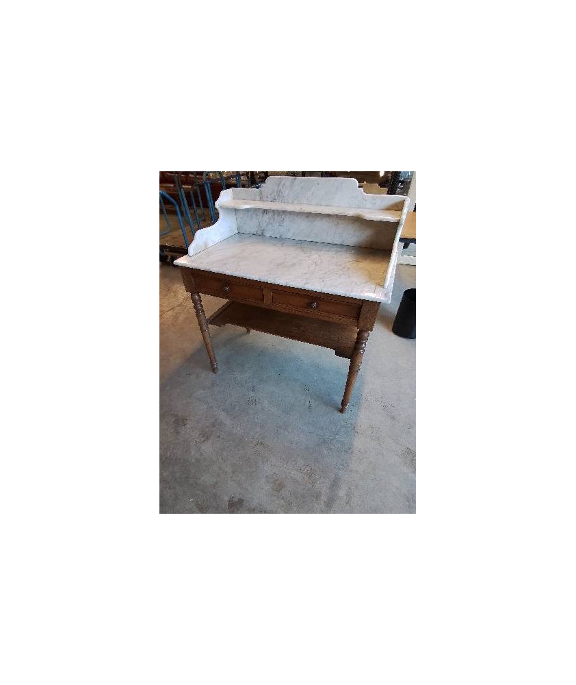 TABLE DE TOILETTE LOUIS PHILIPPE 2 TIROIRS DESSUS MARBRE BLANC 