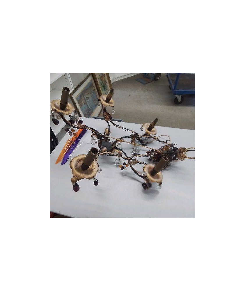 LUSTRE 5 BRANCHES A PAMPILLES