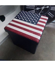 POUF COFFRE RANGEMENT DRAPEAU ETATS UNIS