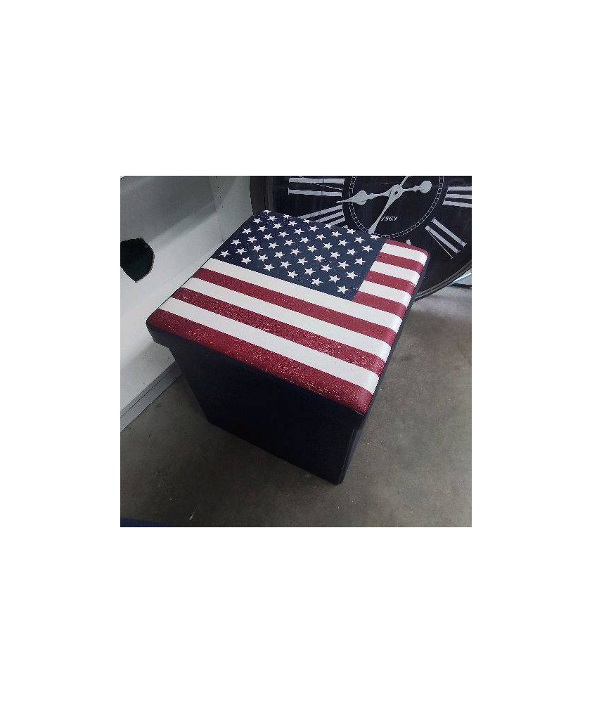 POUF COFFRE RANGEMENT DRAPEAU ETATS UNIS