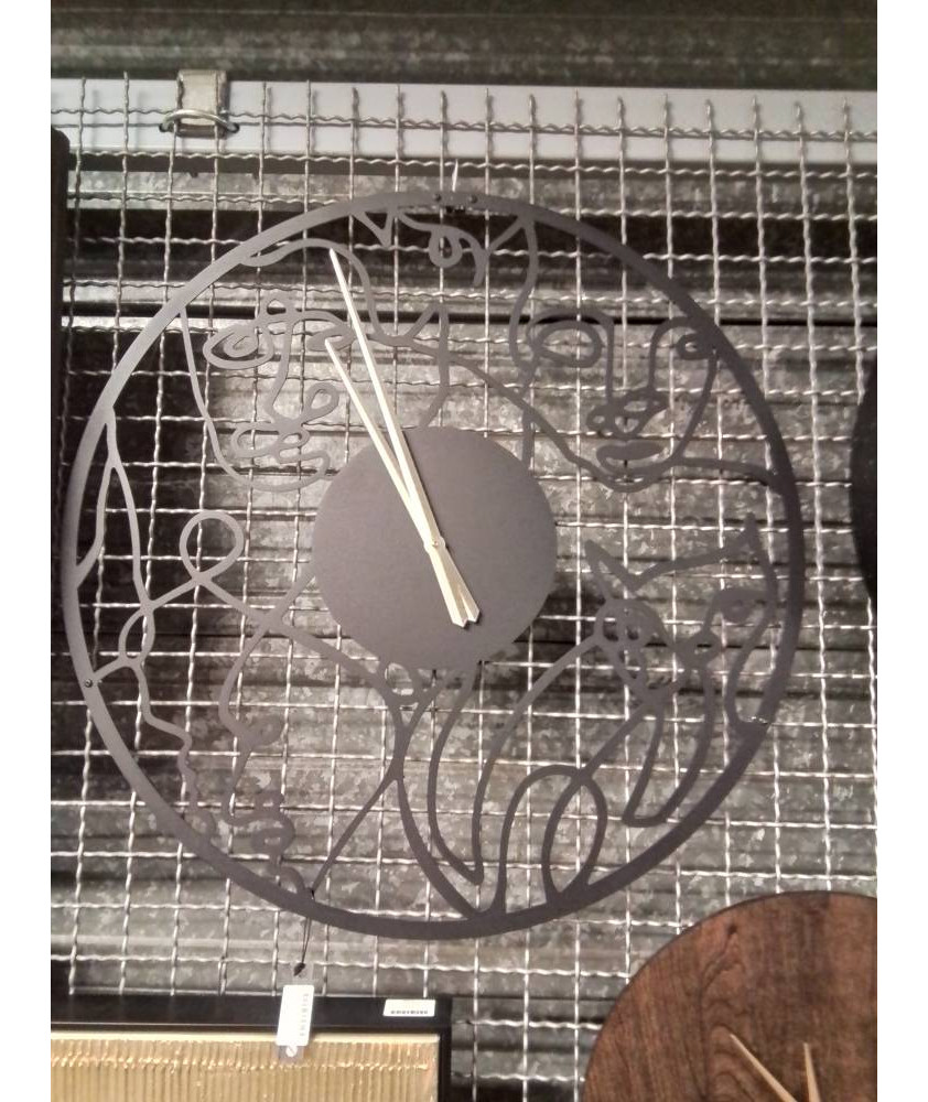 HORLOGE MURALE EN MÉTAL VISAGES 69CM NOIR