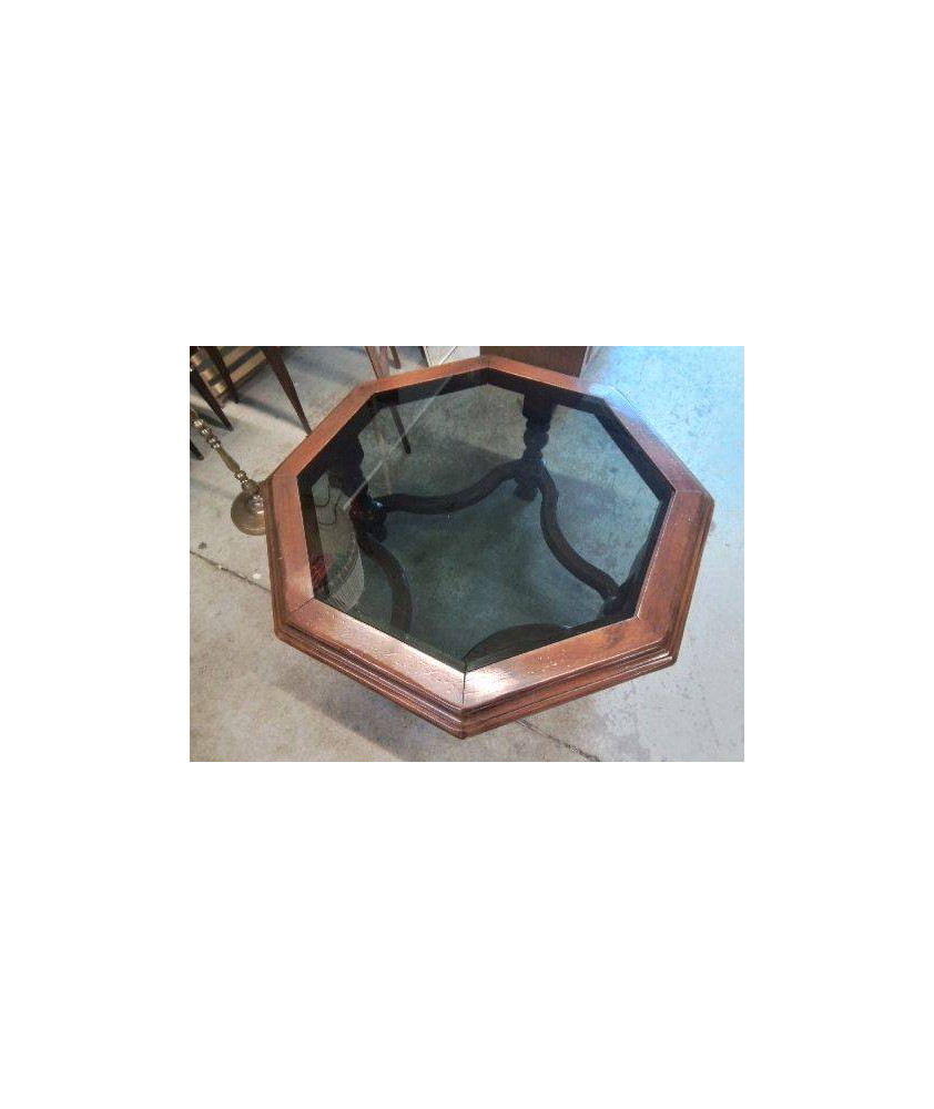 TABLE BASSE OCTOGONAL EN VERRE FUMÉE 