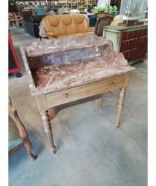 TABLE DE TOILETTE LOUIS PHILIPPE BOIS CLAIR 1 TIROIR DESSUS MARBRE ROUGE VEINÉ 