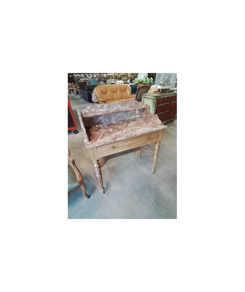 TABLE DE TOILETTE LOUIS PHILIPPE BOIS CLAIR 1 TIROIR DESSUS MARBRE ROUGE VEINÉ 