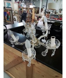 SUSPENSION LAITON ET VERRE A PENDELOQUES 5 FEUX