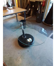 TABLE BASSE RONDE SUR ROULETTES 2 PLATEAUX VERRE AMOVIBLES 