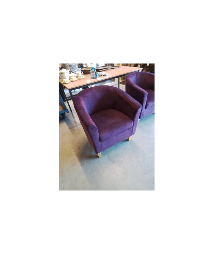 FAUTEUIL CLUB TISSU MAUVE PIEDS BOIS CLAIR 