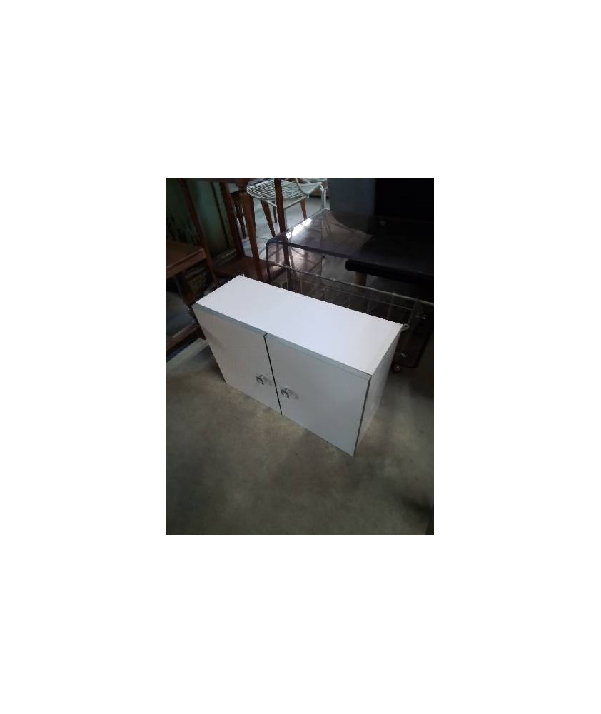 ARMOIRE MURAL 2 PORTES BOIS BLANC POIGNÉES MÉTAL CHROMÉ 