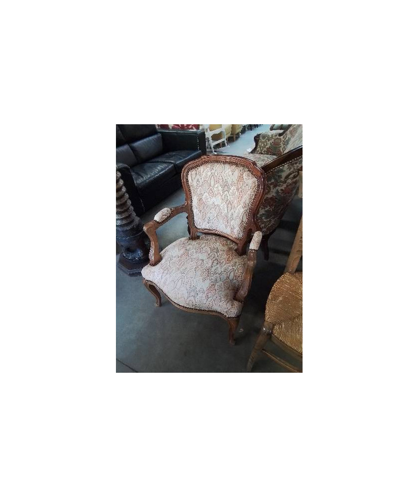 CABRIOLET BOIS ASSISE ET DOSSIER CAPITONNÉ TISSU ECRU ORANGÉ STYLE RÉGENCE 