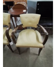 BRIDGE BOIS ASSISE ET DOSSIER CAPITONNÉ TISSU JAUNE ANNÉES 40