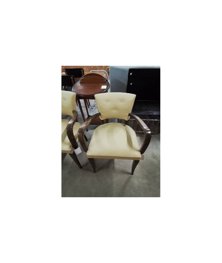 BRIDGE BOIS ASSISE ET DOSSIER CAPITONNÉ TISSU JAUNE ANNÉES 40