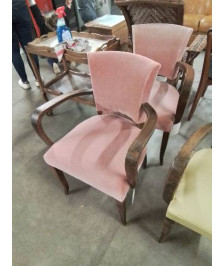 BRIDGE BOIS ASSISE ET DOSSIER CAPITONNÉ VELOURS VIEUX ROSE ANNÉES 40