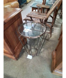 CONSOLE RONDE FER FORGÉ DESSUS PLATEAU VERRR