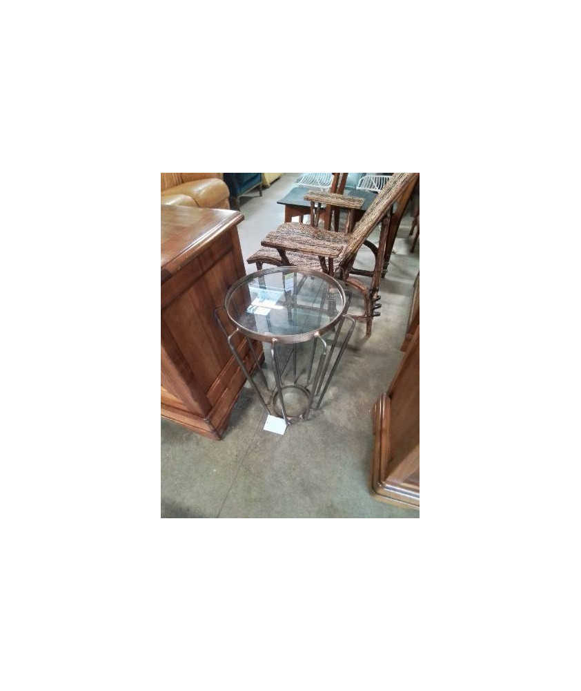 CONSOLE RONDE FER FORGÉ DESSUS PLATEAU VERRR