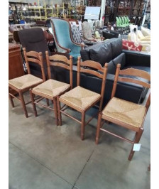4 CHAISES DE CUISINE BOIS PAILLÉ 