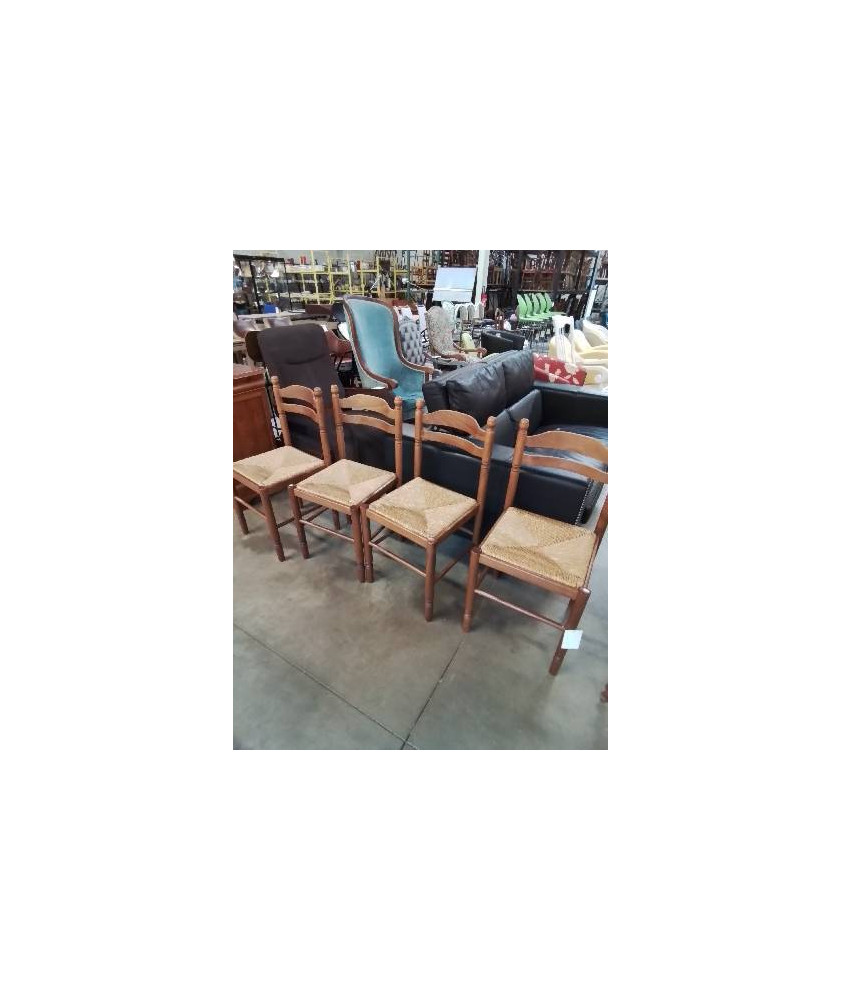 4 CHAISES DE CUISINE BOIS PAILLÉ 