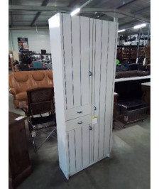 MEUBLE DE SALLE DE BAIN BOIS BLANC A RAYURES BLEU 3 PORTES 2 TIROIRS 