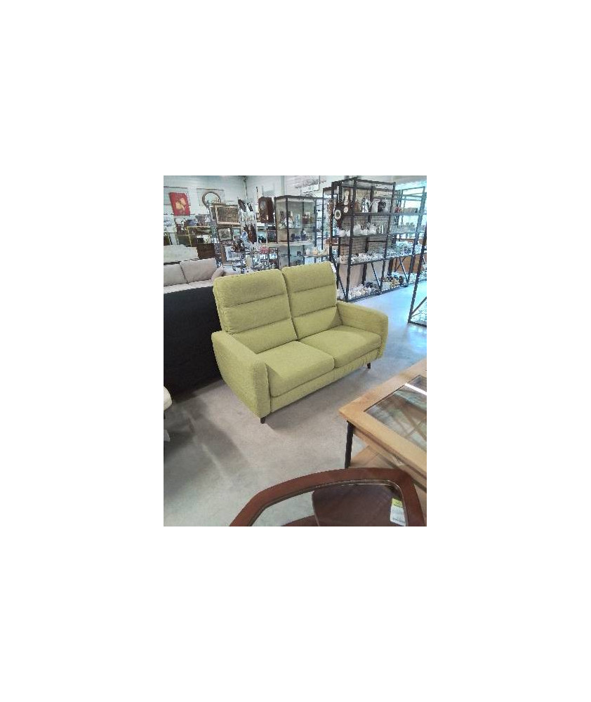 CANAPÉ 2 PLACES TISSU VERT PIEDS BOIS NOIR POLTRONESOFA