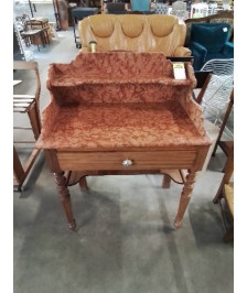 TABLE DE TOILETTE LOUIS PHILIPPE PITCHPIN  PLATEAU MARBRE ROSE VEINÉ 1 TIROIR FIN XIXE