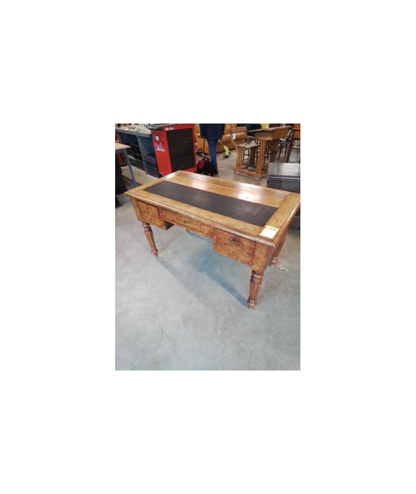 BUREAU PLAT LOUIS PHILIPPE BOIS CLAIR 4 TIROIRS