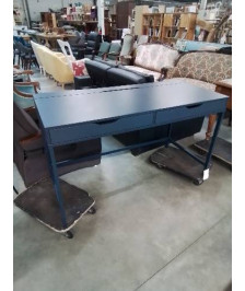 BUREAU RECTANGULAIRE BOIS ET MÉTAL BLEU 2 TIROIRS 