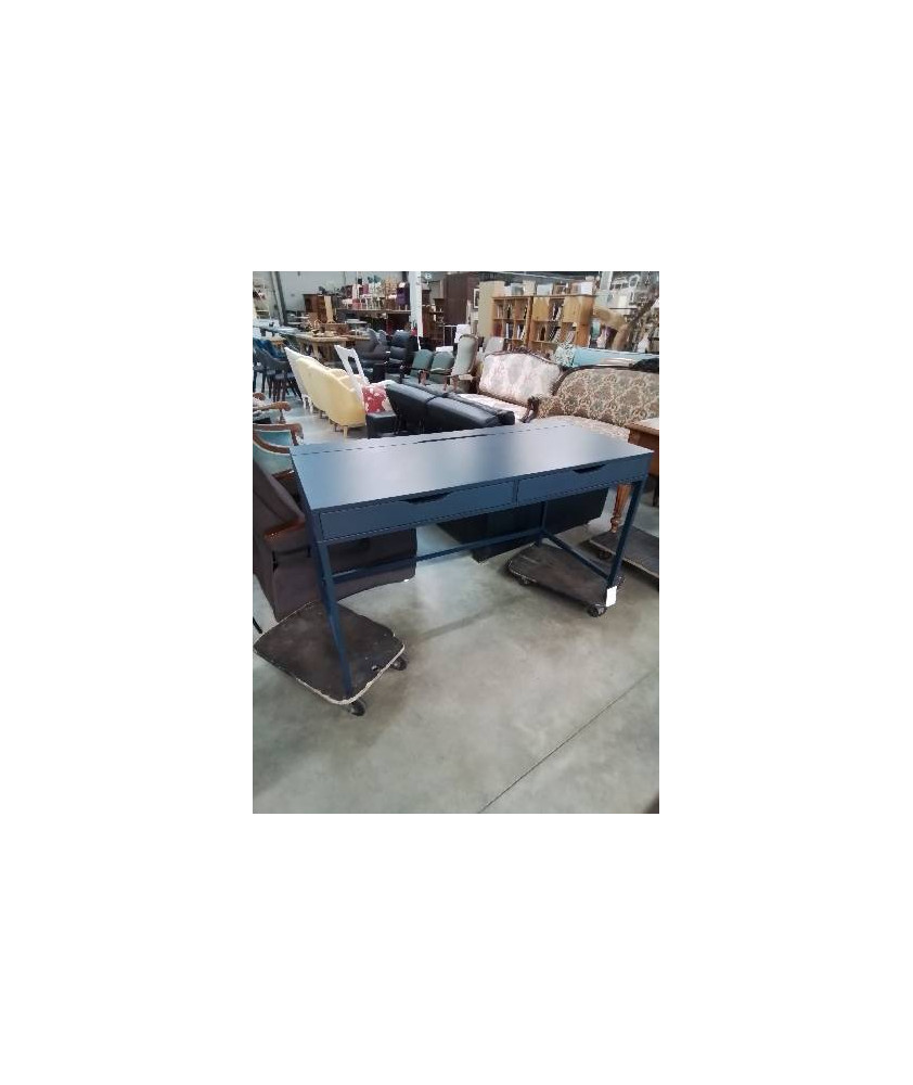 BUREAU RECTANGULAIRE BOIS ET MÉTAL BLEU 2 TIROIRS 