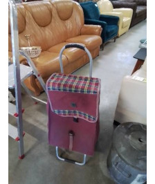 CHARIOT DE COURSES A ROULETTES METAL GRIS ET TISSU MAUVE GIMI