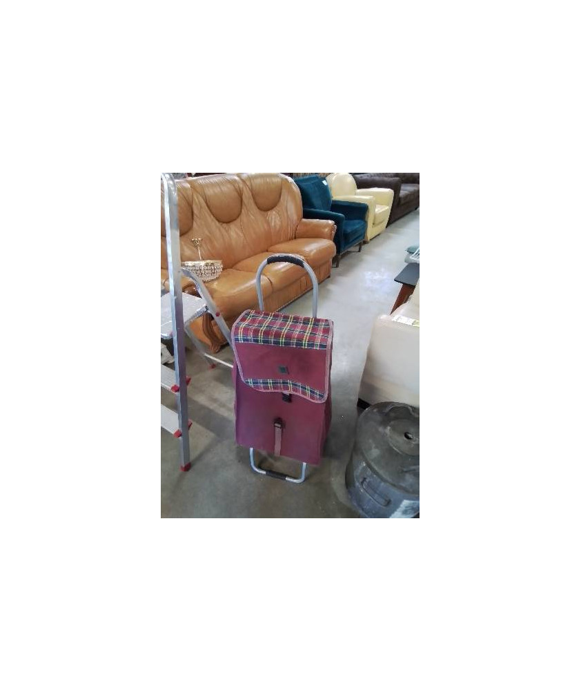 CHARIOT DE COURSES A ROULETTES METAL GRIS ET TISSU MAUVE GIMI