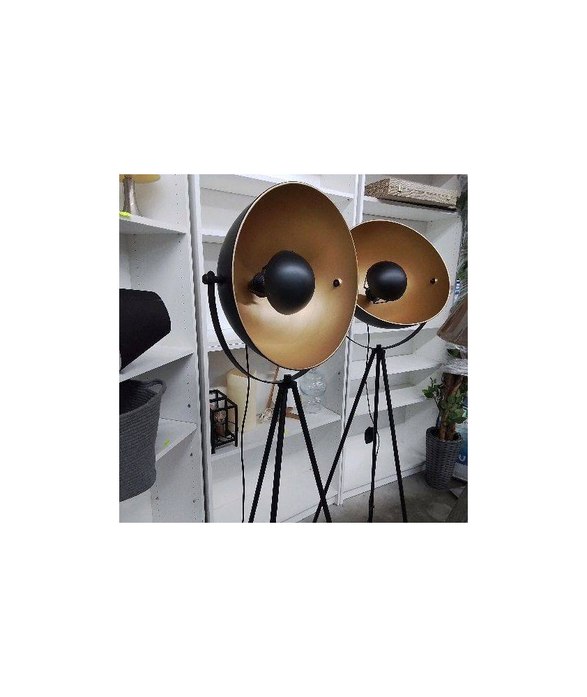 LUMINAIRE NOIR ET OR SUR TREPIED 
