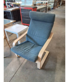 FAUTEUIL POANG IKEA PIÈTEMENT BOIS CLAIR ASSISE TISSU BLEU