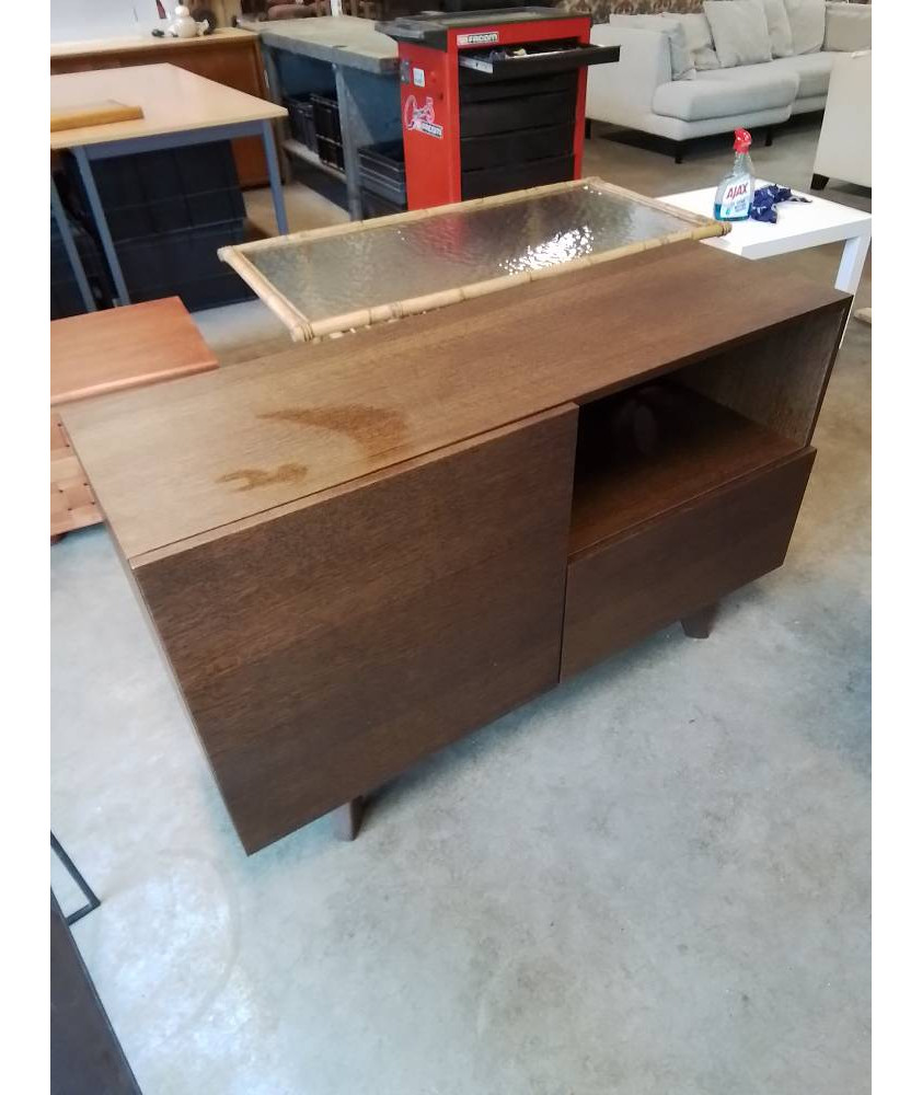 MEUBLE TV BOIS MARRON 1 PORTE 1 NICHE 1 TIROIR