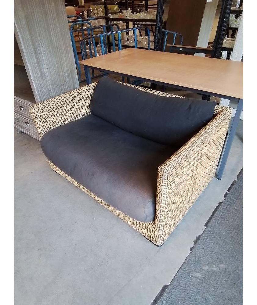 BANQUETTE 2 PLACES VANNERIE COUSSIN TISSU NOIR HABITAT