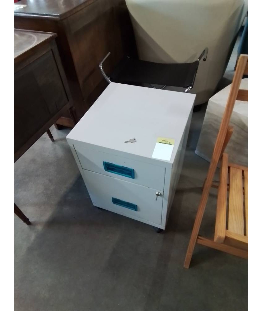 CAISSON DE BUREAU E TIROIRS MÉTAL GRIS POIGNÉES RÉSINE BLEU