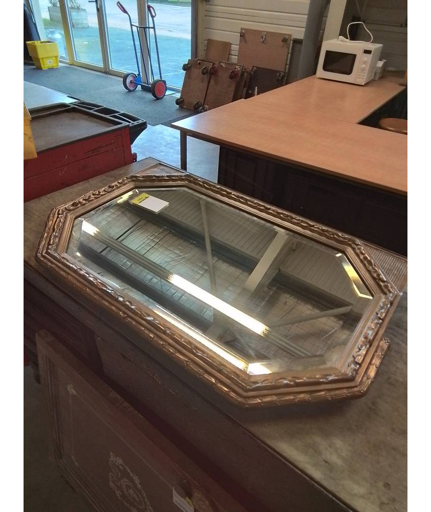 MIROIR OCTOGONAL BOIS ET STUC DORÉ ART DÉCO 