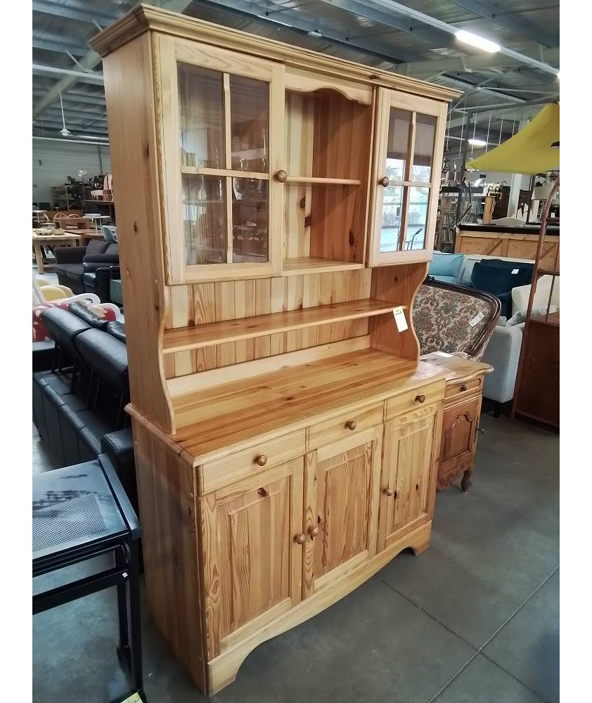 BUFFET 2 CORPS VITRÉ PIN 5 PORTES 3 TIROIRS 2 NICHES 