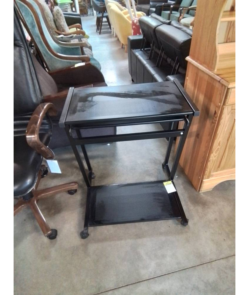 BUREAU INFORMATIQUE A ROULETTES MÉTAL NOIR