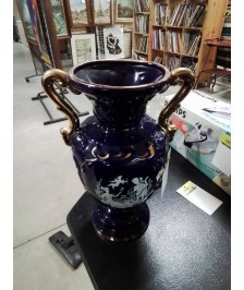 VASE BALUSTRE 2 ANSES CERAMIQUE BLEU ET BLANC