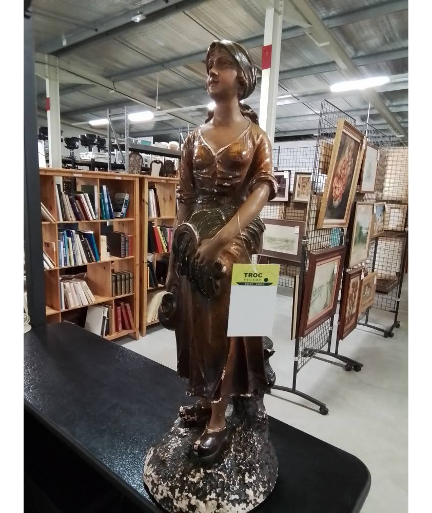 STATUETTE PLATRE PEINT PAYSANNE C.CALDI  64CM