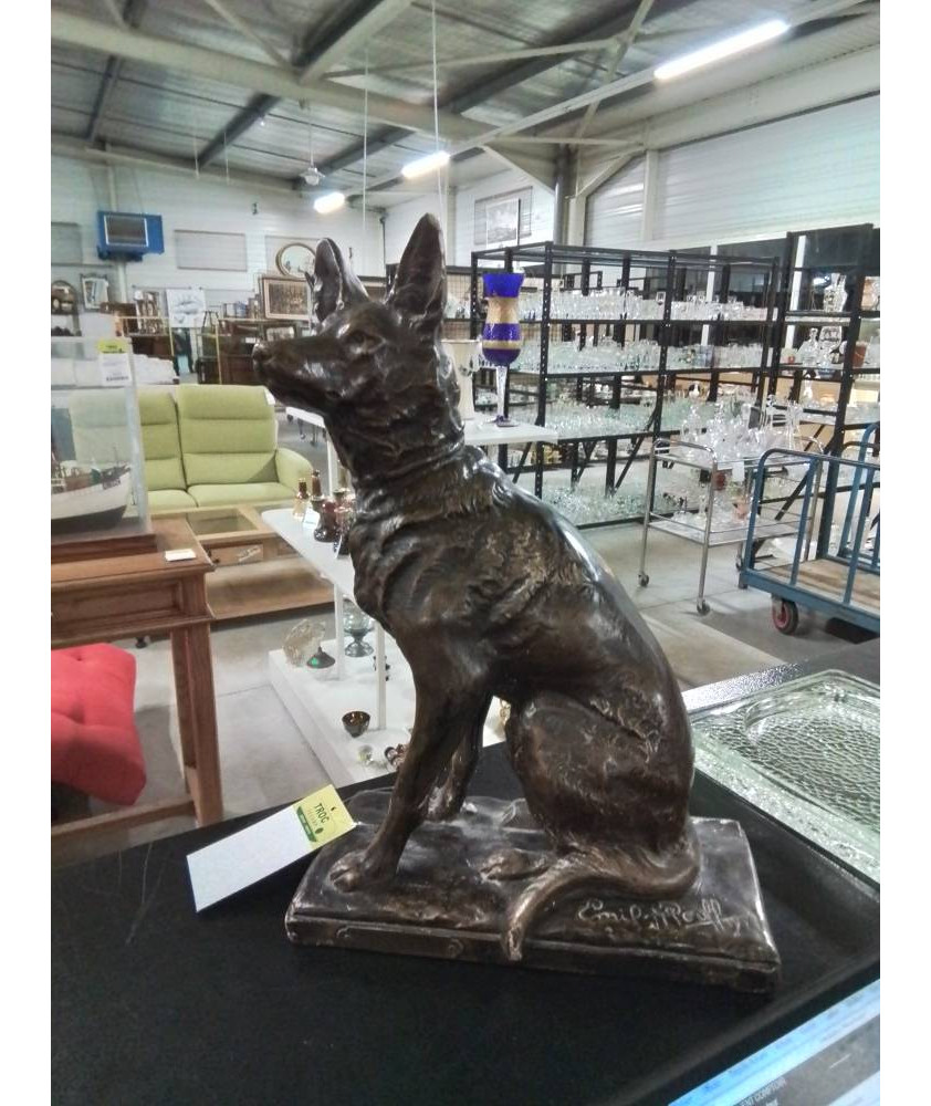 STATUETTE CHIENNE LOUP DOLLY PLATRE PEINT EN L\'ÉTAT EMILE ROUFF (XIX-XX)